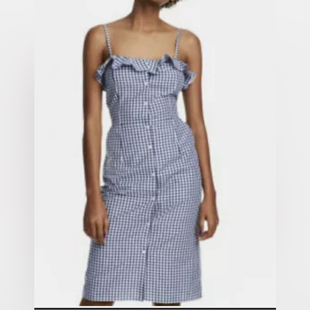 Blue and white checked cotton dress. Size 4 (runs small!!)